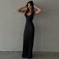 Vestido Largo Transparente de Verano 2025 - Vestido de Noche Ajustado de Color Sólido Sexy sin Mangas con Encaje Trenzado para Mujer - details 2