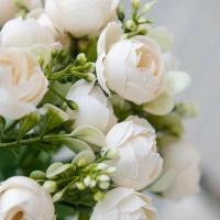 Rosa de seda de 15 cabezas, capullo de té pequeño para decoración de Navidad, alféizar del hogar, accesorios de bonsái, Fondo de boda, pared de flores artificiales - details 11