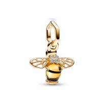 Nuevo colgante de atrapasueños de abeja chapado en oro de Plata de Ley 925 auténtica, cuentas adecuadas para joyería de pulsera europea - details 3