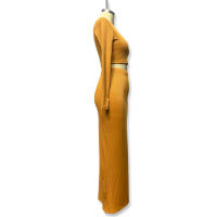 Conjunto de Vestido de Punto de Color Sólido Otoño/Invierno 2025 con Vestido Largo de Manga con Abertura y Conjunto de Dos Piezas de Camiseta. - details 14