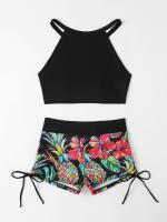 Bañador estampado de cintura alta para mujer, Bikini de cuello alto con cordón, ropa de baño femenina, ropa de playa 2024 - details 7