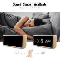 Reloj despertador de madera con luz nocturna, pantalla LED, espejo, reloj Digital de temperatura, reloj electrónico, mesa, Control de sonido, escritorio Digital - details 4