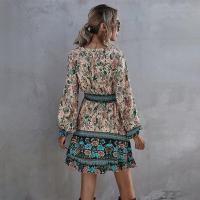 Vestido con Ribbers Estampado Bohemio para Mujer, Vestido Vintage Elegante y Bonito de Manga Larga - details 3
