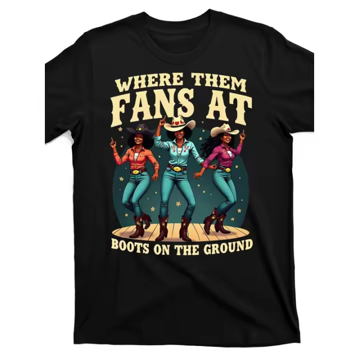 Camiseta gráfica vintage para hombre - Camiseta retro de calle "Where Them Fans At Boots on the Ground" con diseño de baile de vaquero, camisa de manga corta de corte regular 100% algodón para salidas informales y uso diario, ropa de estilo callejero | - 1