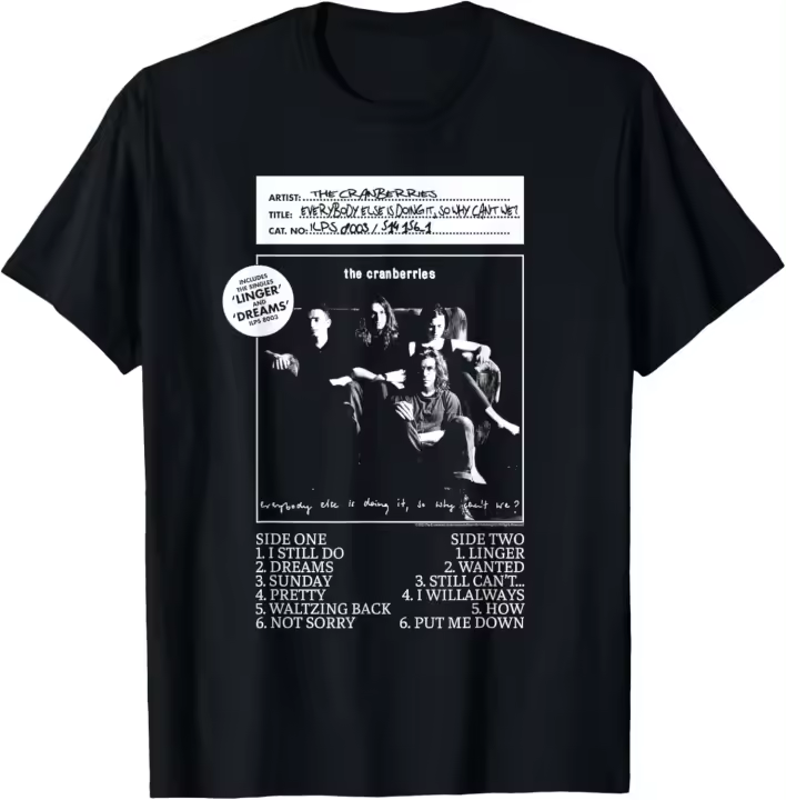 Camiseta ajustada de algodón con cuello redondo, Top de moda, The cranbers Everybody Else, VinylBlack - 1