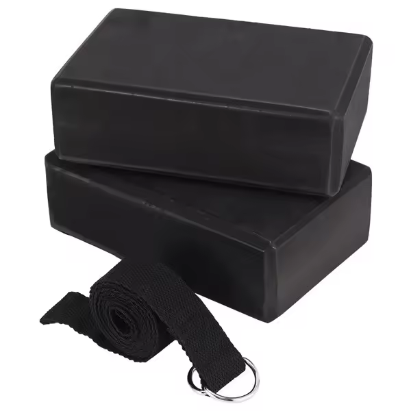Bloque de Yoga y Cinturón de Yoga Set EVA Espuma Suave Antideslizante Universal para Ejercicios de Pilates y Tonificación Color Negro Material Spandex - 1