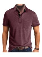 Camisa de manga corta para hombre, camisa de solapa con botones, bolsillo en el pecho, color sólido, a la moda - details 20