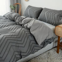 Juego de funda nórdica doble a rayas onduladas simples, juego de cama tamaño King de Color sólido de 220x240, funda y fundas de almohada suaves Queen - details 3