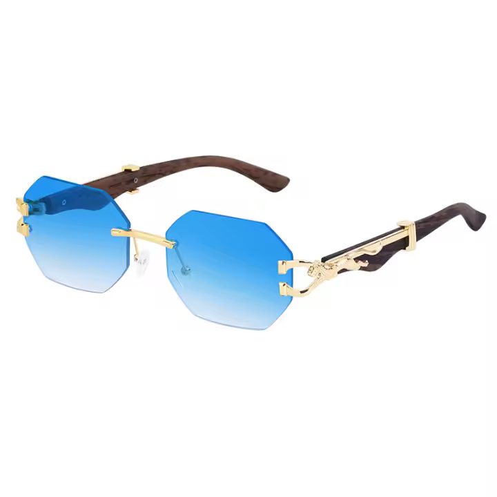Gafas de sol sin marco para hombre, lentes de sol con imitación de madera y leopardo, con patas, gafas especiales para conducir, gafas de sol para hombre - 1