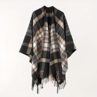 Elegante capa cortavientos con estampado a cuadros con borla, para mantener el calor en otoño e invierno, para actividades al aire libre - details 0
