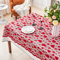 Romántico Mantel de Encaje para Cena de San Valentín Diseño Rectangular con Bandera de Mesa Roja - details 3