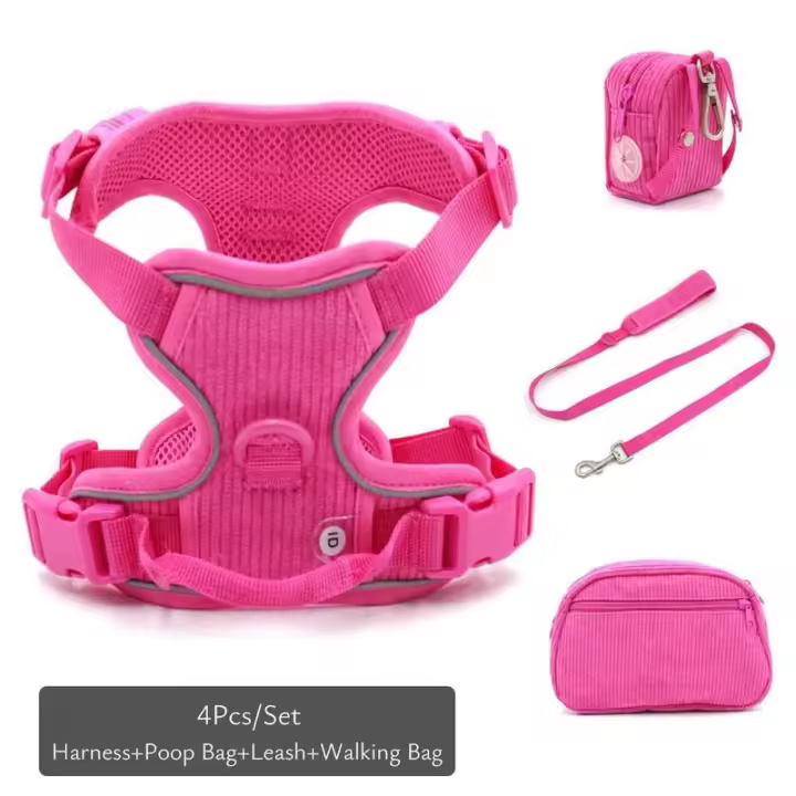 Collares personalizados mascotas Collar Rosa suave Perros con nombre, arnés reflectante sin TIAR Perros, Correa, juego de - 1