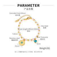 Pulsera estilo francés vintage para mujer: dije geométrico de perlas y turquesas, joyería retro de acero inoxidable de titanio - details 10