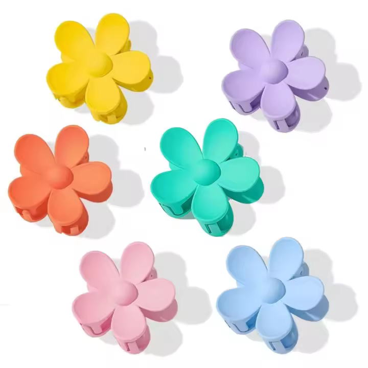 6 piezas de pinzas de garra en forma de flor, pinzas de pelo de flor para mujeres con cabello grueso, pinzas mate de garra de pelo grande (multicolor A) - 1