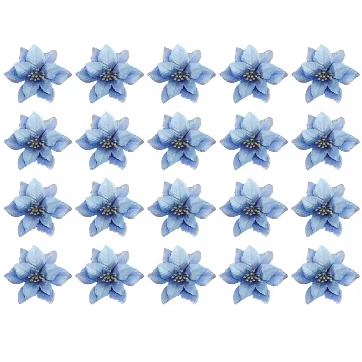 Adorno de árbol de 20 piezas con purpurina para Navidad, flores artificiales para boda, coronas, azul - 1