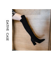Botas de rodilla con tacones altos, sin tubo, nuevas de otoño e invierno, de gamuza, con tacón grueso, botines altos. - details 14