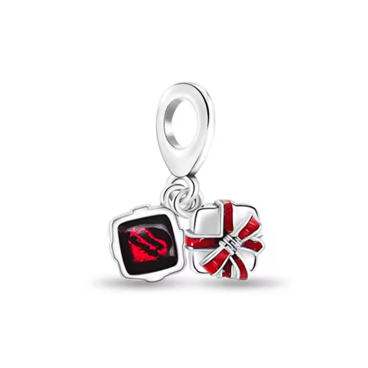 Caja de regalo roja creativa de Plata de Ley 925, colgante de cuentas compatibles con pulsera Original Pandora, cuentas, regalo de joyería para mujer - 1