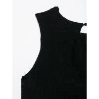 BUNO-Vintage Mini vestido de punto negro para mujer, cuello redondo, sin mangas, con lazo en la espalda, vestidos cortos rectos, playa de verano - details 4