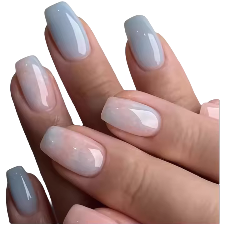 Set de 24 Piezas de Uñas Postizas Cortes de Ataúd, Uñas Postizas de Mármol Azul y Rosa, Uñas Adhesivas, Uñas Postizas Extraíbles con Pegamento Ideal para Mujeres y Niñas - 1