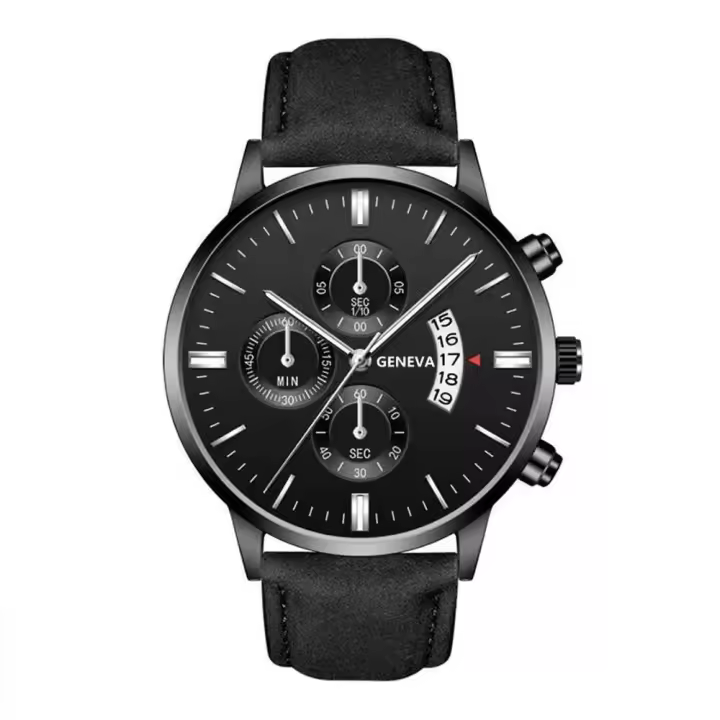Reloj de pulsera deportivo de estilo clásico de lujo de primera calidad, funda de aleación, correa de cuero, reloj de pulsera de cuarzo para negocios, reloj con calendario, regalo - 1