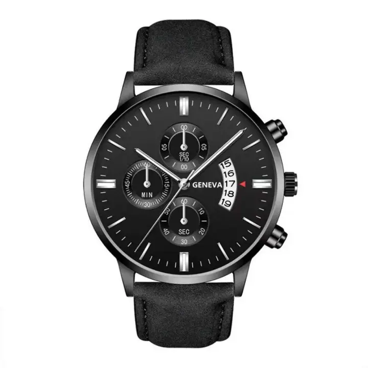 Reloj de pulsera deportivo de estilo clásico de lujo de primera calidad, funda de aleación, correa de cuero, reloj de pulsera de cuarzo para negocios, reloj con calendario, regalo - 1