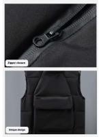 Chaleco cálido de invierno ajustado para hombre con bolsillos grandes, sin mangas, espíritu social, marca de moda, estilo casual, cierre de cremallera - details 13