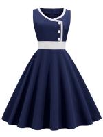 Women robe vintage print big swing 50s 60s retro party dress - details 1