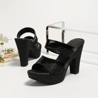 Sandalias de tacón alto con plataforma de lentejuelas para mujeres, elegantes y modernas, ideales para fiestas y bodas en festiv - details 14
