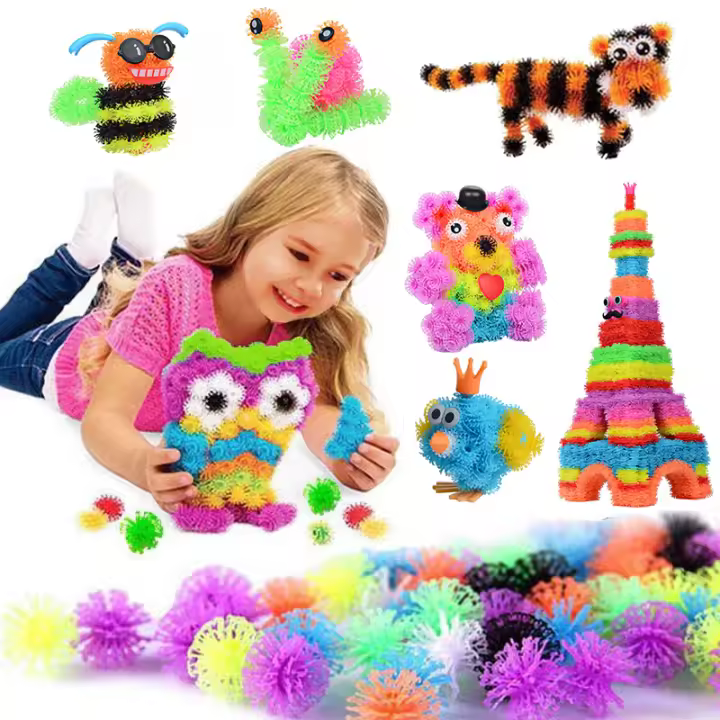 Bloques de construcción 3D para niños, juguetes de bloques de construcción, bolas pegajosas, Puff, rompecabezas, ensamblaje DIY, 100-1200 piezas - 1