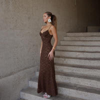 BUNO-Sexy vestido de encaje marrón con tirantes para mujer, vestidos elegantes lisos ajustados con envoltura en el pecho, vestidos de fiesta de noche para mujer, Club de graduación 2025 - details 9