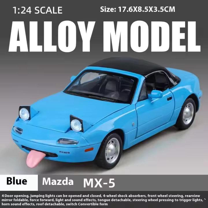 Mazda MX5 Miniatura Modelo de Coche de Aleación Diecast 1:24 Sonido y Luz Puertas Abiertas - 1