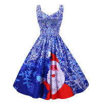 Women vintage spaghetti strap floral print high waist elegant sleeveless a-line party midi dress - details 69
