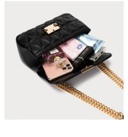 Bolso Cruzado de Cadena de Diamante Encordonado Chic Monedero Elegante con Hardware Dorado, Negro, Estilo Retro, Correa Fija, Diseño Relajado - details 3