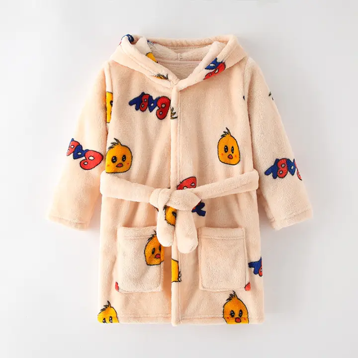 MOV-Albornoz con capucha de manga larga para niños, bata con estampado de dibujos animados, ropa de dormir para niños y niñas, invierno y otoño - 1