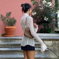 BUNO-Camisas acampanadas de manga larga con solapa y botones para mujer, blusas informales fruncidas transparentes, cubierta de playa, verano y otoño - details 3