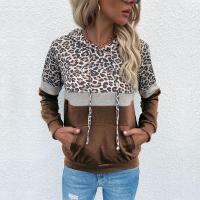 Sudadera con capucha con estampado de leopardo para mujer, jersey de retales a la moda, tops - details 1