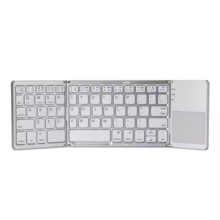 Miniteclado inalámbrico de tres pliegues, teclado portátil Universal con Bluetooth, ratón táctil para IOS, Android, Windows, blanco - 1