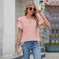 Tops elegantes de Color sólido para mujer, blusa holgada de manga corta, nueva camisa de gasa con cuello redondo para mujer - details 24