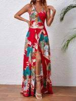 Vestido con tirantes sin espalda y separación de muslos con estampado tropical 2025 - details 24
