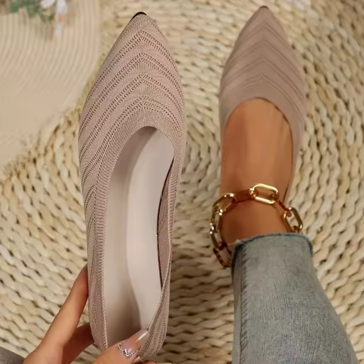 Nuevos Zapatos planos con punta puntiaguda para oficina, barco, Color sólido, tejidos, sin cordones, zapatillas De Ballet informales, mocasines para Mujer, Zapatos De Mujer - 1