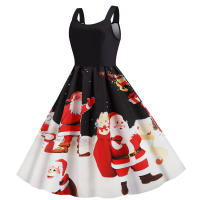 Women vintage spaghetti strap floral print high waist elegant sleeveless a-line party midi dress - details 51