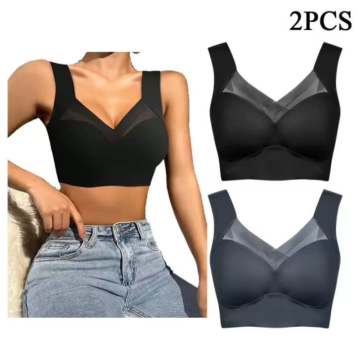 Ropa interior de 2 uds., sujetador sin costuras para mujer, Tops sexis de talla grande, ropa interior pequeña y cómoda sin anillo de acero - 1