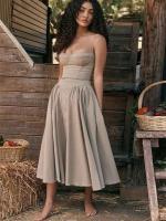 Suninheart verano Midi Spaghetti Strap vestidos ajustados cuello en V A e fiesta caqui vestido Casual ropa de mujer - details 1