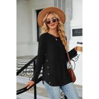 Camiseta de mujer con cuello redondo y botones lisos, ropa estética holgada para mujer, ventas baratas con mangas - details 7