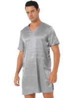 Camisón de satén para hombre y mujer, ropa de dormir de manga corta con cuello en V, ropa de dormir para el hogar, ropa de dormir con abertura lateral, albornoz para dormir - details 31
