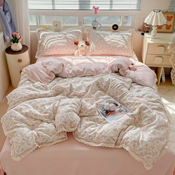 Juego de Ropa de Cama de Algodón Deshidratable de Doble Capa Diseño de Borde de Madera - 1