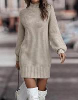 Vestido corto de ganchillo para mujer, minivestido de punto de cuello alto, holgado, de manga larga, estilo Retro, talla Xxl - details 16
