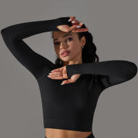 -Top Camisa deportiva de yoga de manga larga a rayas para mujer, sin costuras, que absorbe la humedad - details 17