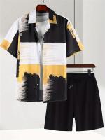 Camisa y pantalones cortos informales de verano estampados de colores para hombres, camisa de manga corta a la moda urbana, pantalones cortos para hombres de playa al aire libre - details 2