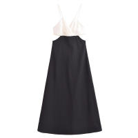 Vestidos de fiesta sin espalda midi con corte en A en contraste blanco y negro, vestido corto con cuello en V y tirantes finos sexys para mujer 2025 - details 0